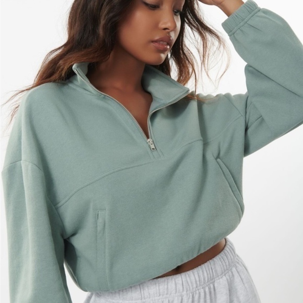 GARAGE Ava Mock Neck Half Zip Cropped Sweater